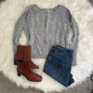 American Eagle Grey Knit Boat Neck Sweater